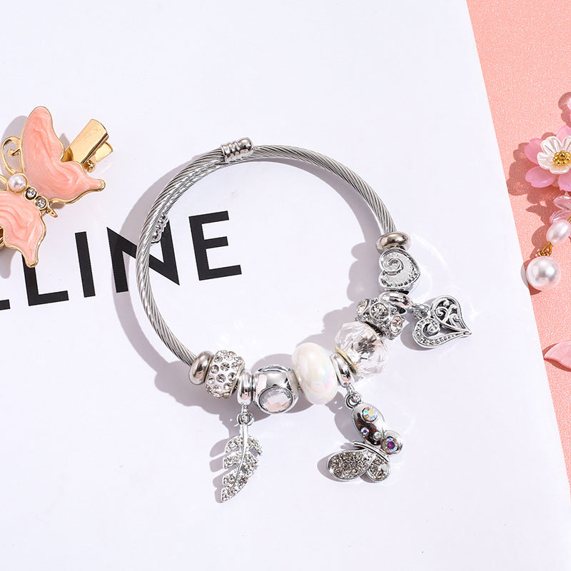 Wholesale Four Leaf Clover Diamond Cygnet Butterfly Stainless Steel Beaded Bracelet